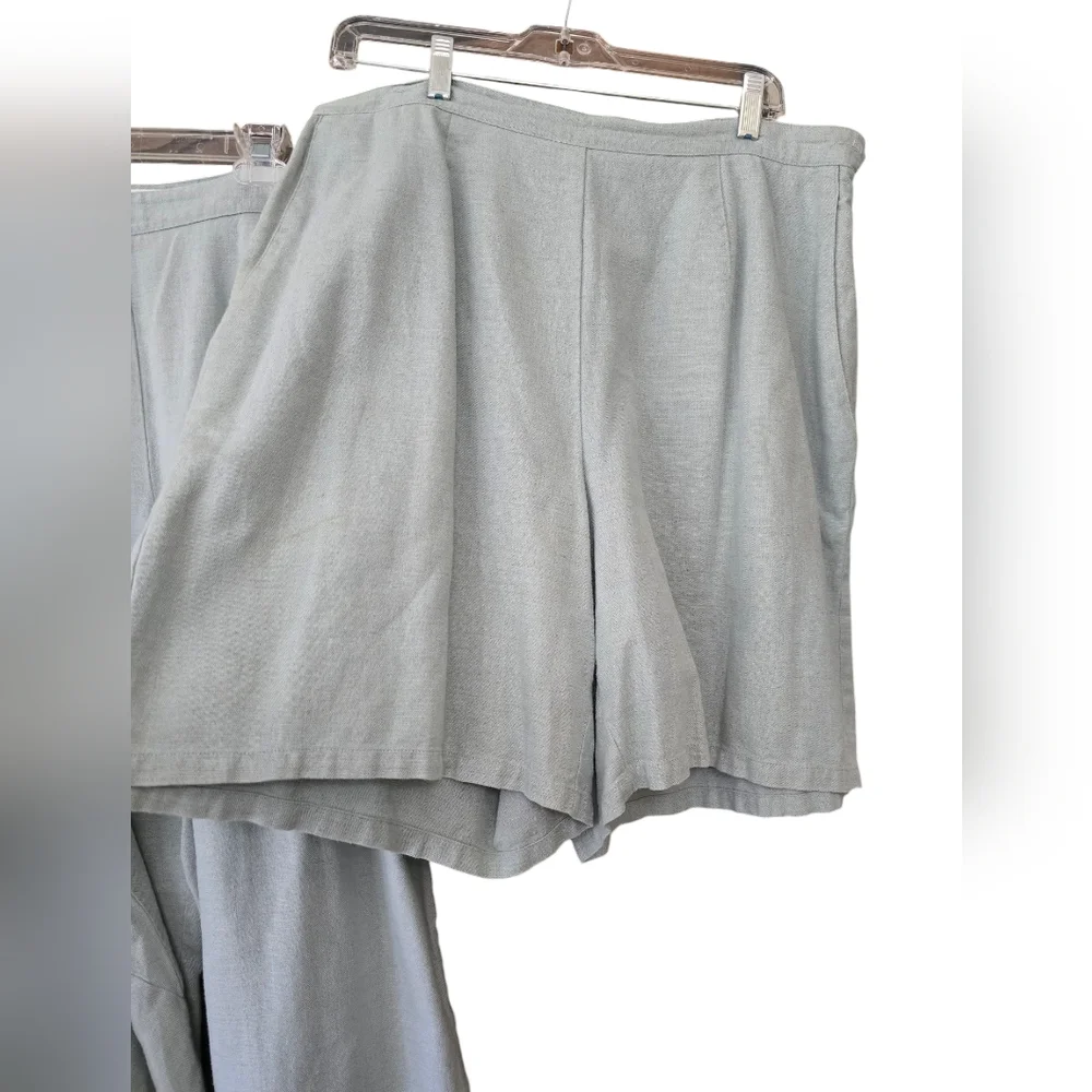1X/2X Linen 3-piece Outfit: 2x Jacket, 16 Pants & Shorts. Light Blue / Gray - Picture 6 of 9